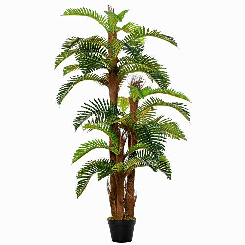 Outsunny 150cm/5FT Artificial Tropical Palm Tree Decorative Plant with Nursery Pot, Fake Plant for Indoor Outdoor Décor