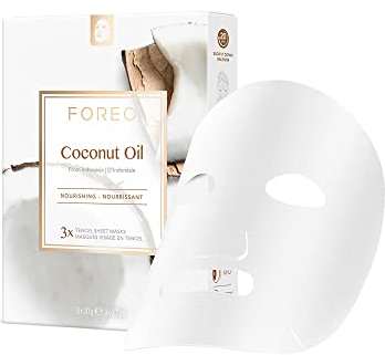 FOREO Coconut Oil nährende Sheetmaske für dehydrierte Haut, 3er Pack, Tiefenwirksam feuchtigkeitsspendende, cleane Formulierung, ohne Tierversuche, mit den UFO Geräten kompatibel