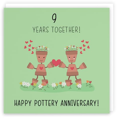 Hunts England - Large 9th Wedding Anniversary Card - Large Size - Pottery Anniversary - Iconic Collection - Large - 210 x 210 mm - 9 Years Cute Anniversary Card For Him, Her, Couples, etc.