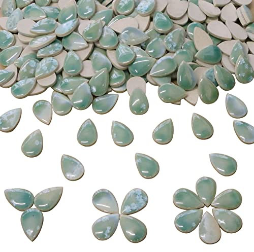 Muster-Farbverlauf, grüne Regentropfenformen, Mosaikfliesen zum Basteln, Großpackung, 60 Stück, Keramik-Mosaik-Stück, Bastelzubehör für DIY-Vasen, Mosaik-Projekte (18 x 28 mm)