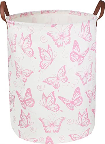 CLOCOR Panier à linge rose, panier à linge imperméable, panier de rangement pliable pour chambre de fille, panier de rangement de jouets d'enfants, décoration de chambre, panier cadeau (papillon rose)