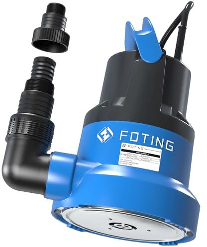 FOTING 1/2HP Submersible Water Pump with Stainless Steel Base - Removes Water to 0.04 Depth, 2450GPH Portable Sump Pump for Puddles, Pools, Boats, Gardens & Ponds - 25Ft Cord Included