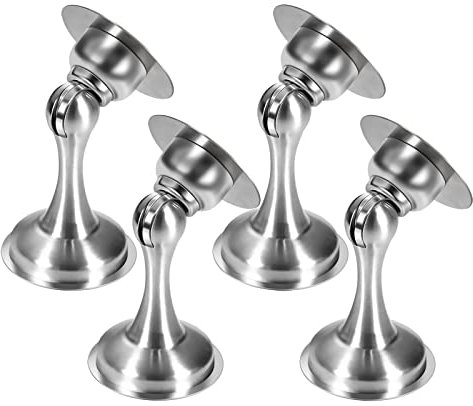 Magnetic Door Stoppers 4 Pack, No Drilling Door Stop, Stainless Steel Magnetic Door Catch Holder Brushed Nickel Doorstop with Double-Sided Adhesive Tape, Silver