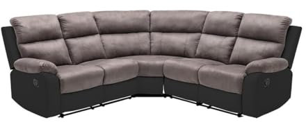 Vente-unique-Relaxsofa Ecksofa - Microfaser & Kunstleder - Grau & Schwarz - TOLZANO