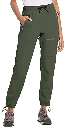 baleaf Damen Outdoorhose Wanderhose Wasserdicht Schnelltrocknend Leicht Trekkinghose Capris UV Schutz UPF 50 Funktionshose mit Reißverschlusstasche Regular Version Armee Grün M