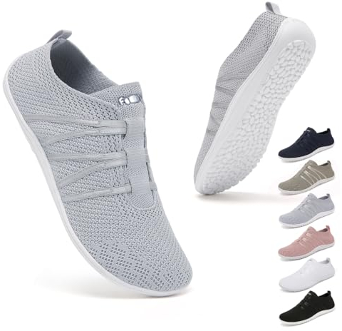 Geweo Laufschuhe Damen Herren Turnschuhe Straßenlaufschuhe Minimalistische Atmungsaktiv Bequeme Slip On Schuhe Sneakers Fitnessschuhe Joggingschuhe Freizeitschuhe Unisex Grau 39EU