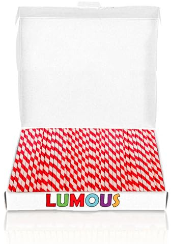 LUMOUS ROLA Paper Straws, 150 Pack Paper Drinking Straws, Bio Degradable Drinking Paper Straws Wedding Party, Party Straws, Restaurant, Juice Drinking Straws (150Pcs Red White Stripes)
