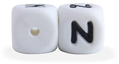 FLAVAS 10 Pezzi Perline in Silicone con Lettere, 12 mm Cubo Perle con Nero Lettera, DIY Perline Sciolte per Collana Bracciale, per Gioielli, collane e bracciali, Portachiavi Fai da Te (N)