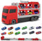 Donaky Camion Transporteur Voiture Jouet pour Enfant Portable Conception Pliable à 3 Couches avec 12 Voitures de Course Camion Jouet Enfant pour Les Garçon de 3 4 5 6 Ans, Rouge