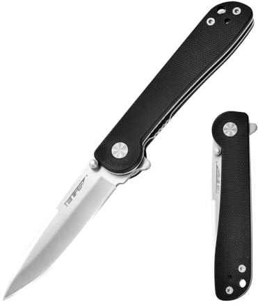 TONIFE RisingStar Cuchillo Plegable Cuchillo Outdoor con Clip de Bolsillo, Hoja 8Cr14MoV y Mango G10 para Cuchillo Pequeño Cuchillo de Camping (Negro + Satén)