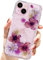 AMART für iPhone 15/iPhone 14/iPhone 13 Hülle Blumen, Durchsichtig Handyhülle mit Echte Getrocknete Blumen Hülle,Klare mit Glitzer Motiv Weich Silikon Schutzhülle für iPhone 15/14/13(Lila Blume)