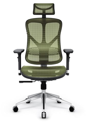 Diablo V-Basic Bürostuhl Ergonomisch Schreibtischstuhl Drehstuhl mit integrierter Lendenwirbelstütze 3D Armlehnen Verstellbare Kopfstütze Wippfunktion Höhenverstellbar (schwarz/grün)