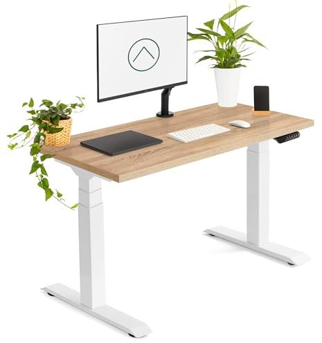 Tablakala - Escritorio Elevable Eléctrico 2 Motores | Tablero 120x60 cm Roble | Patas Blancas | Ajustable en Altura 62-127 cm | Standing Desk Ergonómico, Mesa Elevable