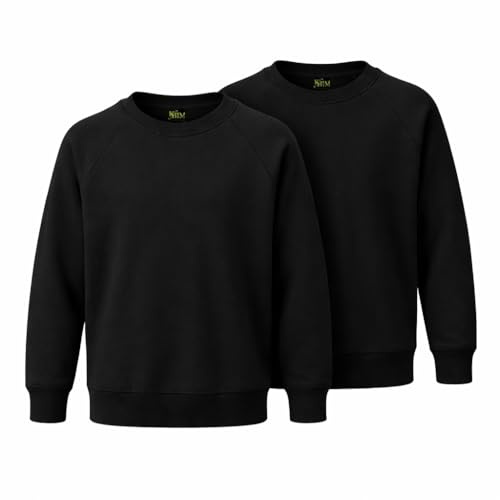 KHIM Fleece Sweatshirt Unisex Sweater Jumper Full Sleeve Kids Boys Girls Children Top Crew Neck Outdoor Activewear (UK, Age, 13 Years, 14 Years, Regular, Black Pack 2)