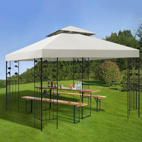 OKYUK Ersatzdach für Pavillon Pavillondach Wasserdicht Doppeldach Schutzhaube Ersatzbezug Dachbezug für Garten Pavillon (3x3M – Beige)