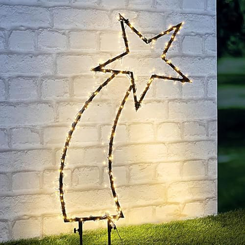 SALCAR 1M LED Gartenstecker Sternschnuppe, Weihnachtslicht Mit 400 Cluster Lichterkette, Wasserdicht Weihnachtsbeleuchtung Mit Erdspießen, Garten Weihnachtsdeko Stern Außen, Warmweiß