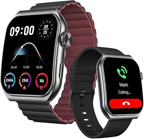 FOREVER Smartwatch mit Telefonfunktion Tiron SWM-300 Schwarz 1,96 Zoll 3D Touchscreen - Uhr mit Blutdruckmessung Schlaftracker Schrittzähler Pulsuhren Herren Fitness uhr 100+ Sportmodi für iOS/Android