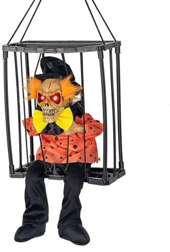 Schreiende Animierte Halloween Dekorationen mit Bewegungsmelder, Gruseligen Geräuschen und Leuchtenden Augen, Gruseliger Totenkopfkäfig, Gefangene Spukhaus Deko Requisiten (Style B)