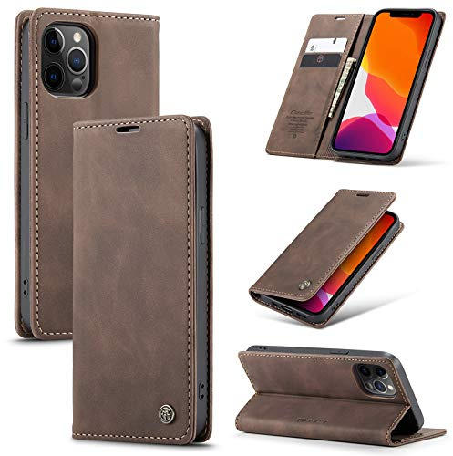 owlhold Coque iPhone 12 Pro Max Housse Antichoc en Cuir PU Premium Fentes Cartes Etui Pochette de Portefeuille avec Fonction Support Case à Rabat pour iPhone 12 Pro Max - Café