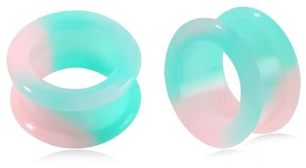 Longbeauty Hart Silikon Flesh Ear Tunnel Hollow Ohr Plug Double Flared Flexibler Ohr Expander Ohr Piercing, Hellrosa & Grün, 5MM