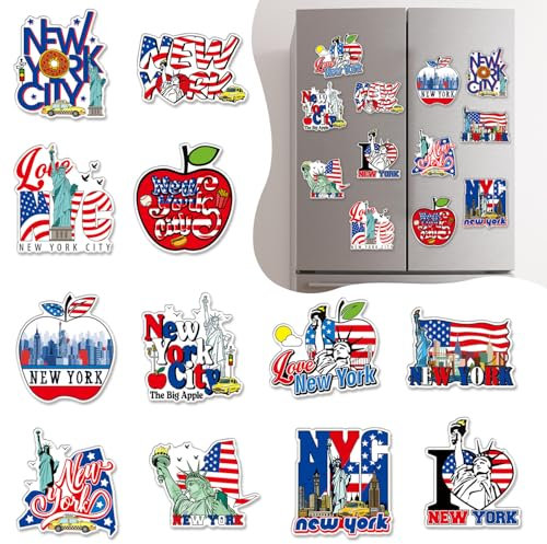 Wxiben New York Fridge Magnet - 12Pcs New York Souvenirs Gifts NYC Refrigerator Magnets USA Flag Statue of Liberty Fridge Magnetic Stickers for Home Office Kitchen Locker Traveler Tourist Gift