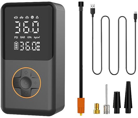 INDOTEAM Compresseur d'air pour gonflage de pneus | Compresseur de gonflage de pneus de voiture avec manomètre | Pompe à air électrique sans fil rechargeable intelligente à double affichage | Pompe de