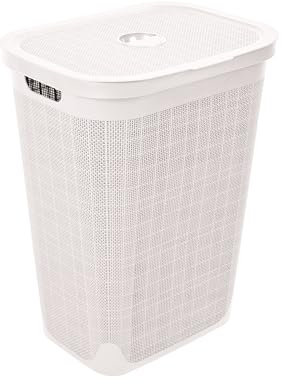 Addis Faux Hessian 60 litre Laundry Hamper – Clothes Washing Bin with Lid, Made Eco-Friendly with Recycled Materials, Stylish & Durable for Family Use, Calico Cream