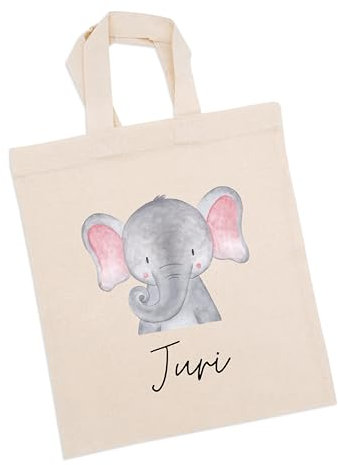 wunderwunsch Stoffbeutel Jutebeutel Kindergarten, Wechselkleidung, Jutetasche Hort, Turnbeutel Schule, Sportbeutel Kinder (Elefant, Standardgröße)