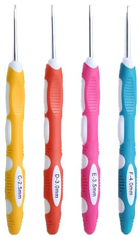 Nurila 4 Stück Häkelnadel Set, Häkelnadeln 2,5mm 3mm 3,5mm 4mm, Ergonomische Häkelnadel mit Bunte Silikongriff, Crochet Hook für Anfänger und Häkelliebhaber, Geeignet für Schals, Pullover, Handschuhe