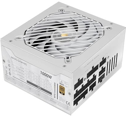 Mars Gaming MPB1000SIM, Fuente Alimentación Full Modular ATX 1000W, 7 Años Seguridad, 80Plus Gold 90%, Ventilador SI Extreme Silence 140mm, Tecnologías AI2-RPM, DC-DC y SMD, ATX 3.1 y PCIe 5.1, Blanco