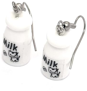 FizzyButton Gifts Resin Milk Bottle Charm Drop Earrings with Surgical Steel Ear Wires and Organza Gift Bag