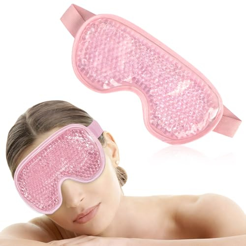 Kühlende Augenmaske mit Gel – Kühl- & Wärmemaske gegen Migräne, Augenringe & Schwellungen – Wiederverwendbar, verstellbar, für Schlaf & Entspannung (Rosa)