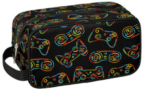 Trousse de toilette de voyage pour garçons et enfants – Trousse étanche à suspendre pour homme, trousse de rasage avec grande capacité pour salle de bain, sport, douche, Manette de jeu colorée