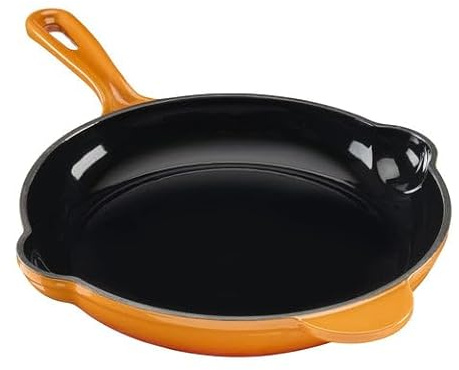 Cooks Professional 26cm Cast Iron Frying Pan | Round Heavy-Duty Skillet Cooking Pan with Enamel Interior | Oven Safe to 260°C, Induction & All Hob Compatible | PFAS, PFOA & PTFE-Free | Orange