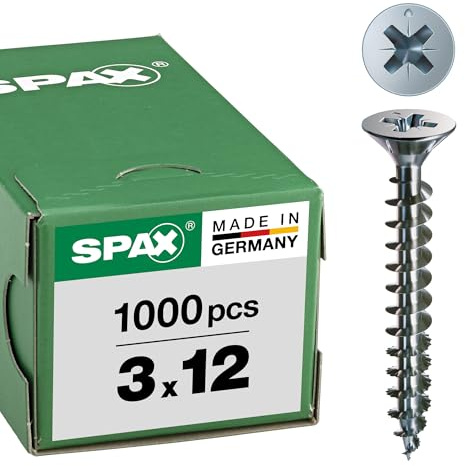 SPAX Universalschraube, 3,0 x 12 mm, 1000 Stück, Kreuzschlitz Z1, Kleiner Senkkopf (Ø 5mm), Vollgewinde, WIROX, 0321010300125