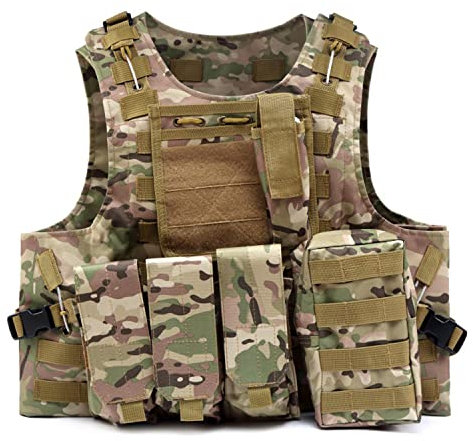 sfpong Einsatzweste im Molle-Design für Jäger, Soldaten, Polizisten, inkl. Holster, CP Camo