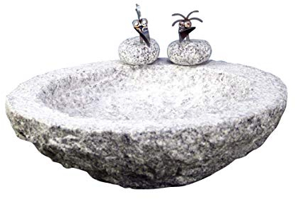 Gebrüder Lomprich Vogelbad aus Granit in Schalenform (mit 2 Vögele am Rand sitzend)