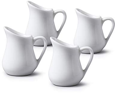 WM Bartleet & Sons 1750 TSET21 Set of 4 Mini Porcelain Traditional Bellied Small Individual Creamer Jug White, 20 milliliters