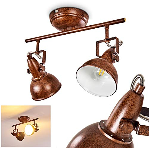 Deckenleuchte Tina, Deckenlampe aus Metall in Rostbraun/Weiß, 2-flammig, mit verstellbaren Strahlern, 2 x E14-Fassung, Spot im Retro/Vintage Design, ohne Leuchtmittel