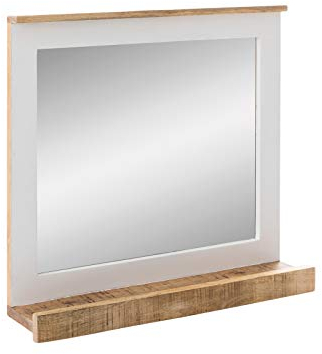 Woodkings® Bad Spiegel Pune massiv Holz Natur weiß rustikal Badmöbel Badezimmerspiegel mit Ablage Holzrahmen Wandspiegel
