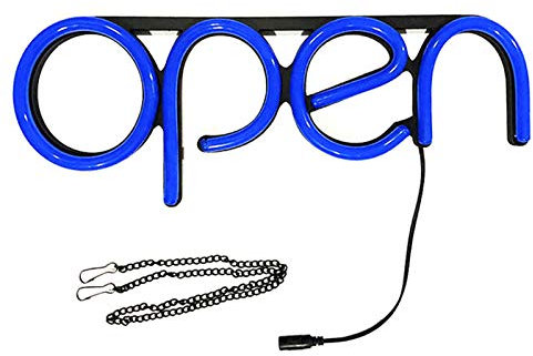 MOOUK Panneau lumineux LED ouvert, enseigne lumineuse ouverte, lumière néon pour bar, publicité de vitrine, affaires, bureau, magasin, restaurant (bleu)