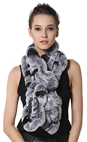 KAISHIN Echtes Fell Schal f¨¹r Frauen Rex Rabbit Fur Lange Schalld?mpfer Damen Winter Verdickung Warme Schals Chinchilla Farbe