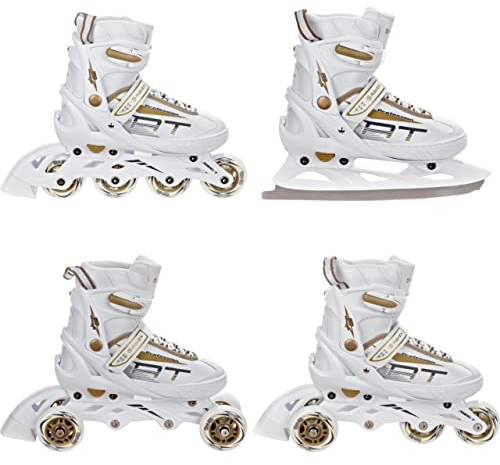 RAVEN Profession 4in1 Inlineskates Triskates Rollschuhe Schlittschuhe Inliner für Kinder und Erwachsene verstellbar (White/Gold, 38-42(25cm-27,5cm))