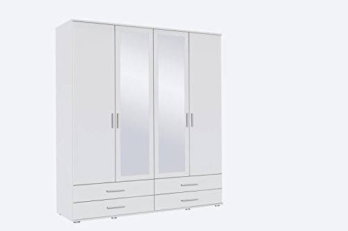 Rauch Möbel Schrank Drehtürenschrank mit Spiegel inklusive 4 Schubladen, 4-Türig, Zubehörpaket Basic 2 Einlegeböden, 1 Kleiderstange, Weiß, 52 x 168 x 188 cm