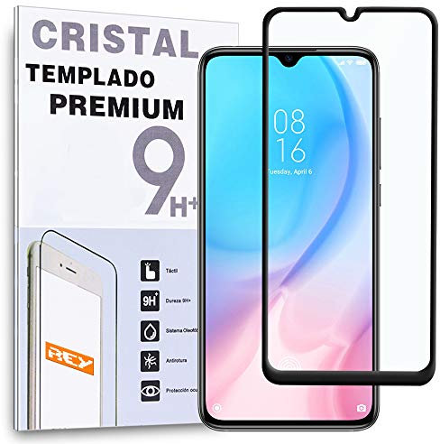REY Protector de Pantalla Curvo para XIAOMI MI 9 Lite - XIAOMI CC9, Negro, Cristal Vidrio Templado Premium, 3D / 4D / 5D