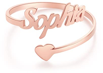 RWQIAN Anello da Donna con Nome Personalizzato in Argento Cuori Anelli Regolabile Regalo per Compleanno Anniversario di San Valentino