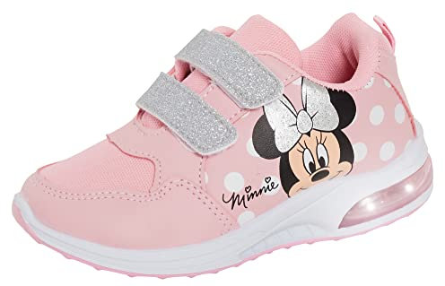 Disney Minnie Mouse - Scarpe da ginnastica da bambina, con luci a LED lampeggianti, Bianco e rosa., 25 EU