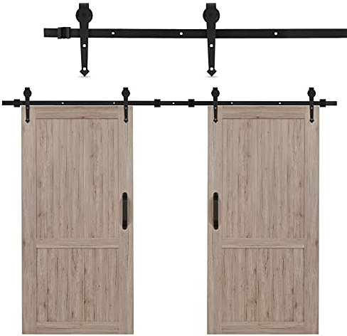 10FT Carbon Steel Sliding Track Kit for Double Barn Doors - Hanging Rail with Round Wheels