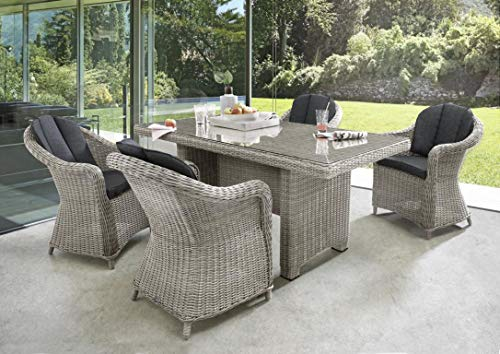 Destiny Sitzgruppe Malaga Luna 4 Sessel + Tisch 200x100x75cm, Vintage weiß