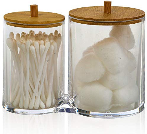 URBNLIVING Cotton Pad & Ear Bud Holder Cosmetic Organiser Storage Jars Bamboo Lids